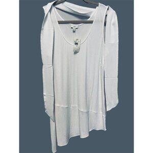 J. Jill Womens Top Medium Tank NWT $58 Solid White Asymmetrical Hem Belted Rayon